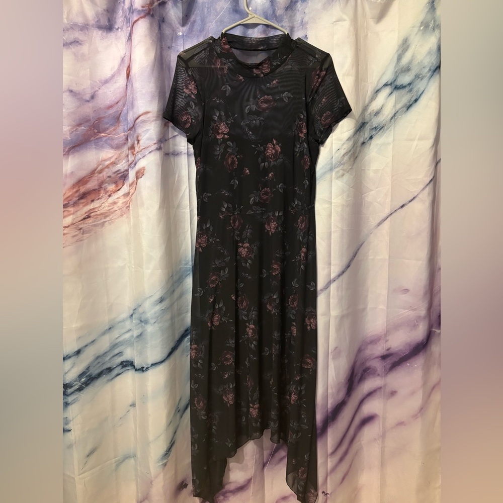 Midnight Hour Whimsigoth flowing dress !! Death-moth & roses